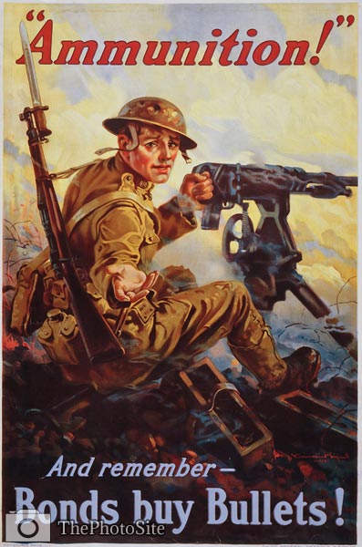 Soldier and machine gun wanting ammunition War Poster - Click Image to Close