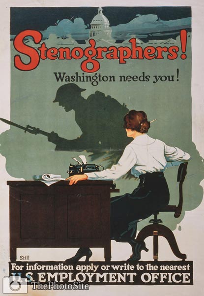 Stenographers Washington needs you - World War I Poster - Click Image to Close