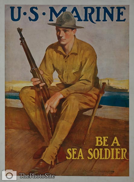 US Marine - Be a sea soldier - World War I Poster - Click Image to Close