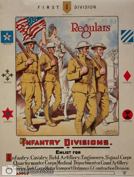 Enlist for infantry, cavalry, field artillery War Poster - Click Image to Close
