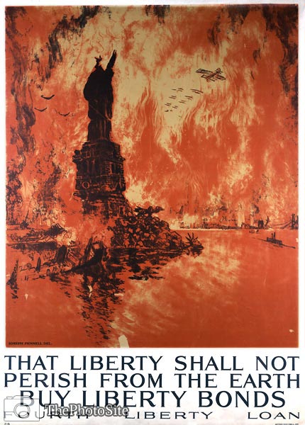 Statue of Liberty in ruins, New York in flames - Click Image to Close