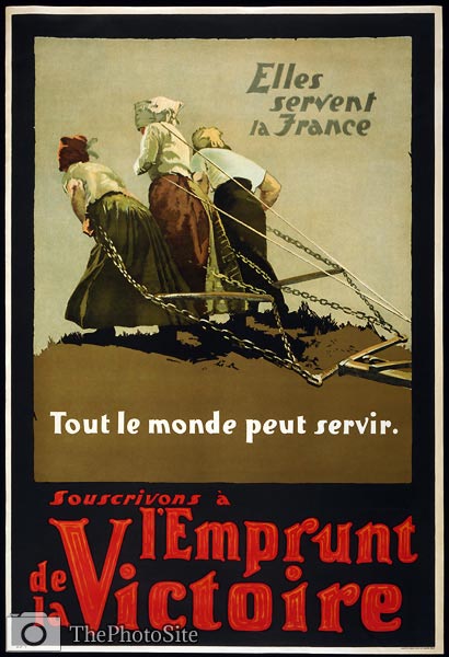Canadian WWI Poster - three French women pulling a plow - Click Image to Close