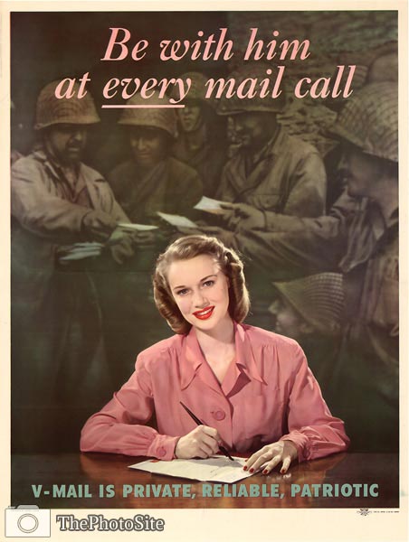V-Mail is private, reliable, patriotic WWII Poster - Click Image to Close