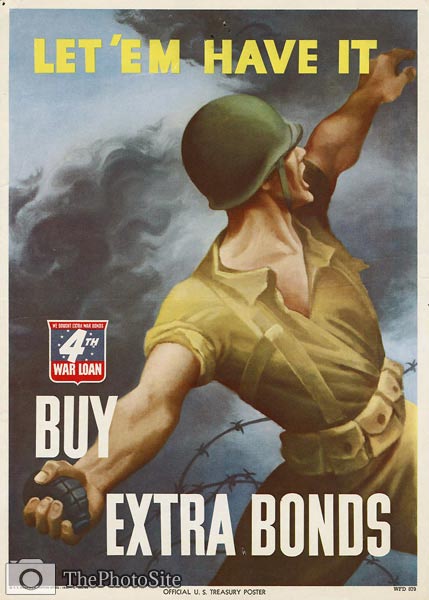Man throwing grenade American WWII Poster - Click Image to Close