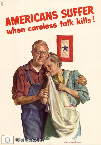 Careless talk kills, America, wwii poster - Click Image to Close