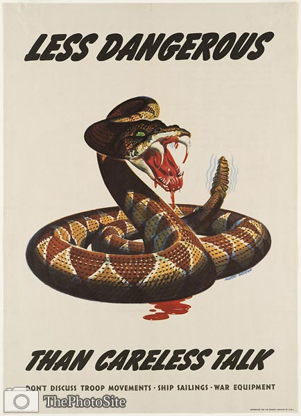 Poisonous snake less dangerous than careless talk WWI Poster - Click Image to Close