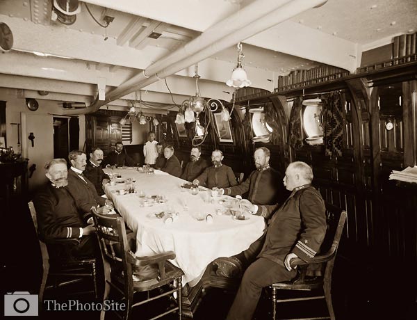 American military officers onboard U.S.S. Oregon battleship - Click Image to Close