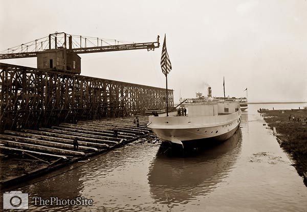 Steamboat Rochester after launch, Wyandotte, Michigan 1910 - Click Image to Close