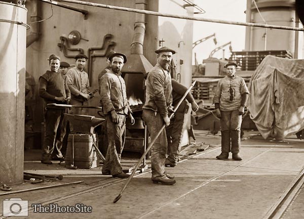 Deck hands on the French navy cruiser Amiral Aube - Click Image to Close