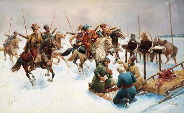 Cossacks in a winter lanscape - Click Image to Close