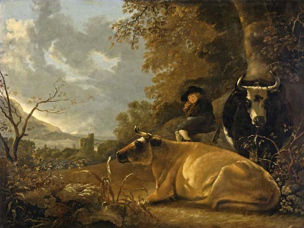 Landscape with cows and young herdsman - Click Image to Close