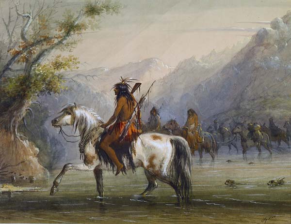 Shoshone Indians Fording a River - Click Image to Close