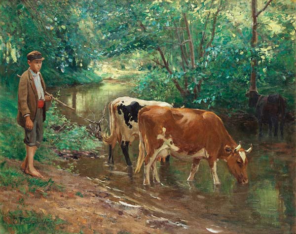 Young herdsman with cattle - Click Image to Close