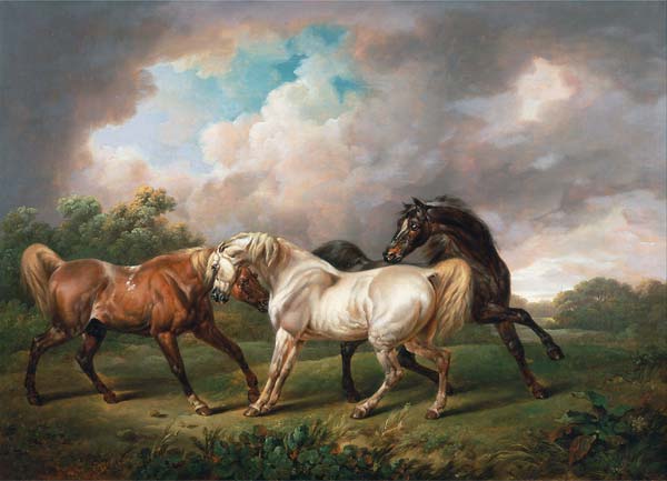 Three Horses in a Stormy Landscape - Click Image to Close