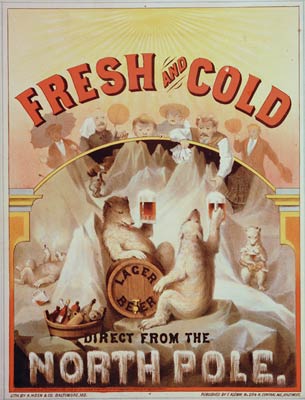 Fresh and cold Lager Beer Advertising Poster 1877