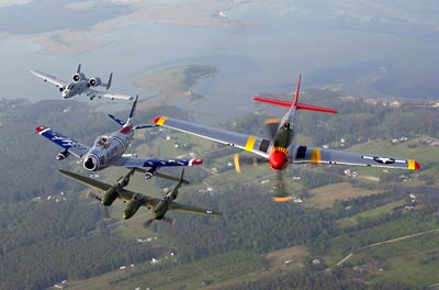A-10 Thunderbolt II, F-86 Sabre, P-38 Lightning and P-51 Mustang