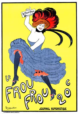 Poster showing a can-can dancer holding a copy of Le Frou Frou
