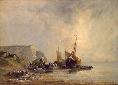 Boats by the normandy shore