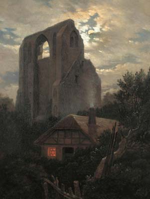 Ruine Eldena mit Hutte bei Greifswald im Mondschein - Click Image to Close