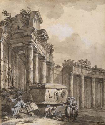 Figures near a Ruined Colonnade - Click Image to Close