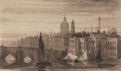 Old London Bridge and St. Paul's Cathedral From the Thames - Click Image to Close
