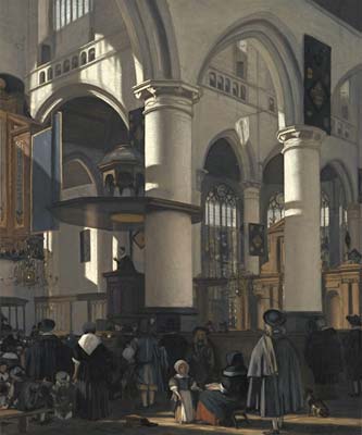 The interior of the Oude Kerk in Delft, from the south aisle to