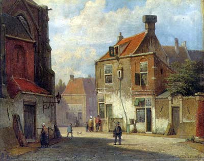 Figures in a dutch street - Click Image to Close