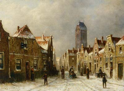Figures in the Streets of a Snow Covered Dutch Town 1891 - Click Image to Close