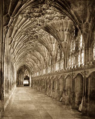 The Great Cloisters, Gloucester Cathedral (South Wall, looking W