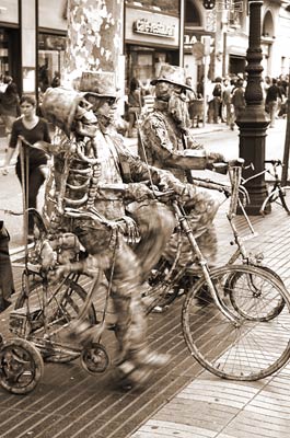 Skeletons on Bikes, Street performers, La Rambla, Barcelona