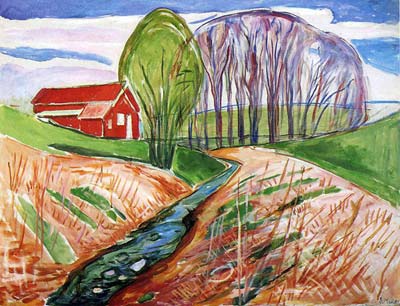Spring landscape at the red house