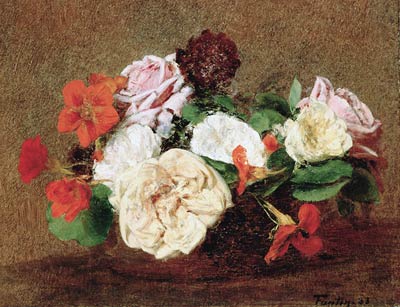 Roses and Nasturtiums in a Vase Henri Fantin-Latour