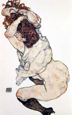 Kneeling girl, back by both elbows Egon Schiele