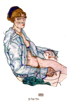 Sitting woman with blue hair-band Egon Schiele