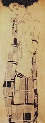 Standing Girl in a Plaid Garment Egon Schiele