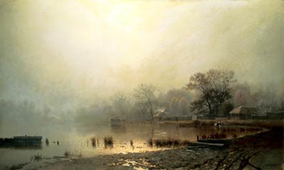 Fog. Red Pond in Moscow in the Autumn Lev Lvovich Kamenev