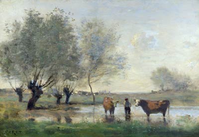 Cows in a Marshy Landscape Jean-Baptiste Camille Corot