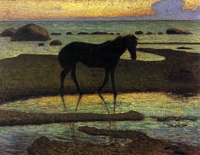 Horse by the shore, summer night Nils Kreuger