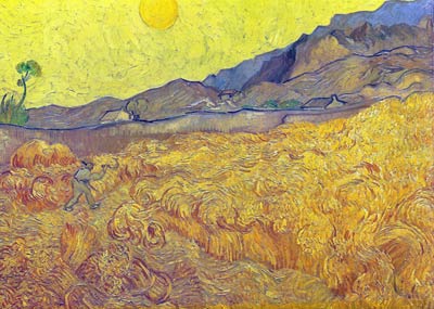 Wheat Fields with Reaper at Sunrise Vincent Van Gogh