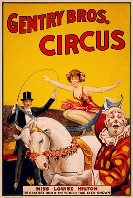 Gentry Bros. Circus poster featuring Miss Louise Hilton