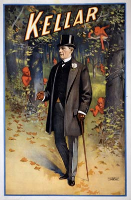 Harry Kellar magician with his cane, poster