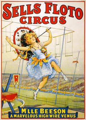 Sells Floto Circus, Beeson on the highwire poster