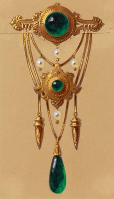 Design for a Gold and Cabochon Gem Brooch