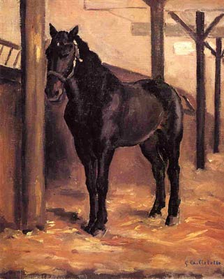 Yerres, Dark Bay Horse in the Stable Gustave Caillebotte
