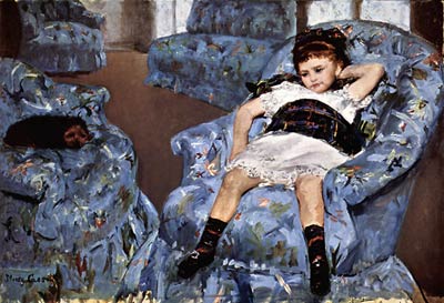 small girl in the blue armchair Mary Cassatt
