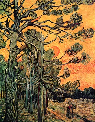 Pine Trees against a Red Sky with Setting Sun 1889 Van Gogh