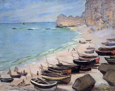 Boats on the Beach at Etretat Monet