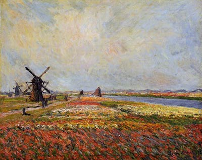 Fields of Flowers and Windmills near Leiden Monet