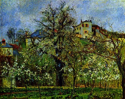Fruit orchard with blooming trees Camille Pissarro