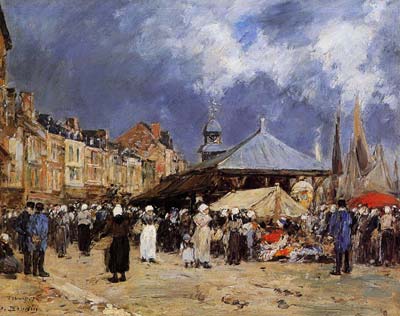 Market at trouville 1876, Eugene Bourdin
